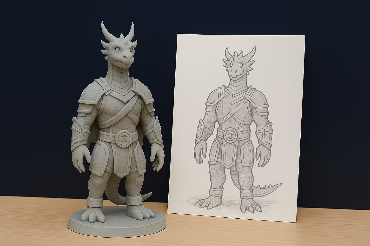 Stylized 3D-printable dragon warrior model