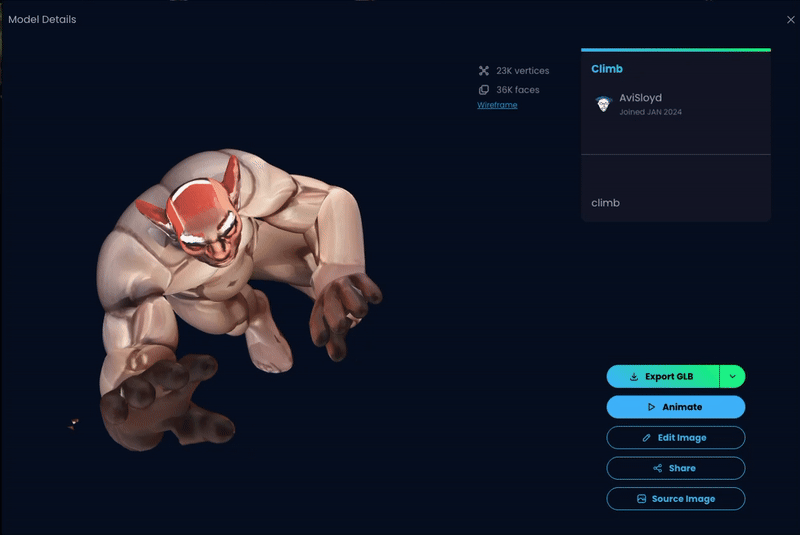 Personaje con rigging de IA listo para animar en el editor de Sloyd