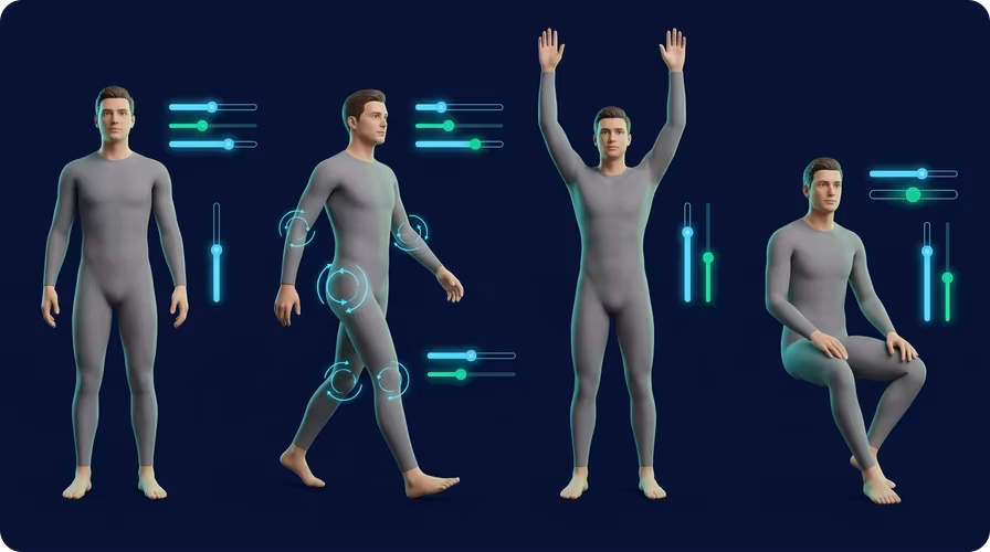 3D human pose controls for arms, legs, spine, hands, and head