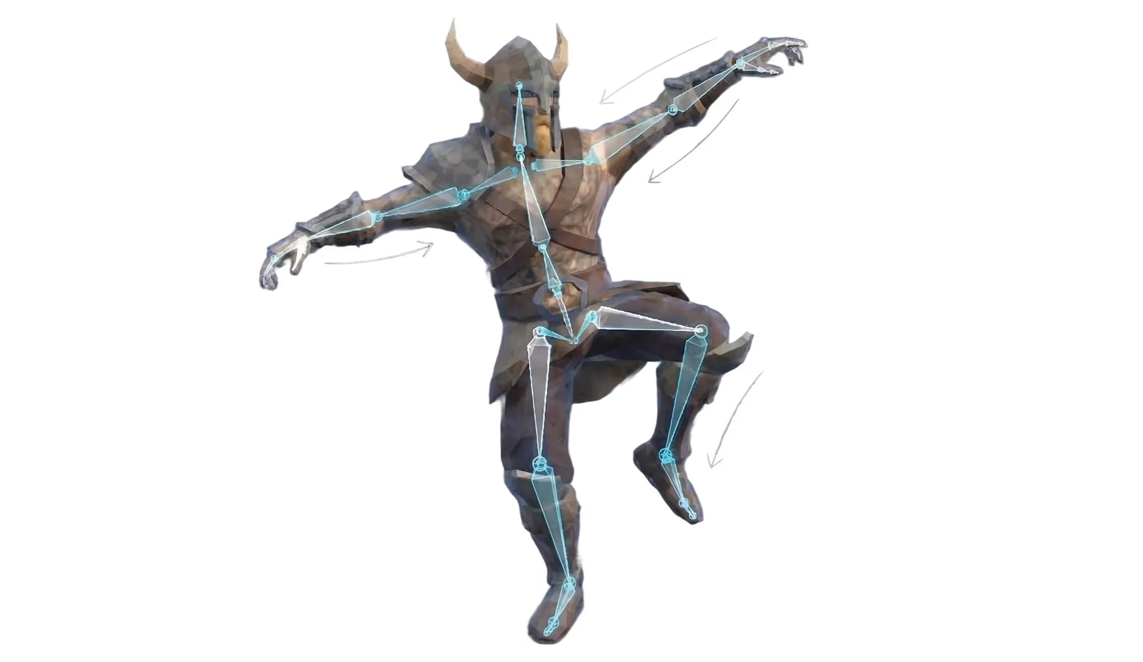 3D Viking character with skeletal rig and arrows for joint movement.