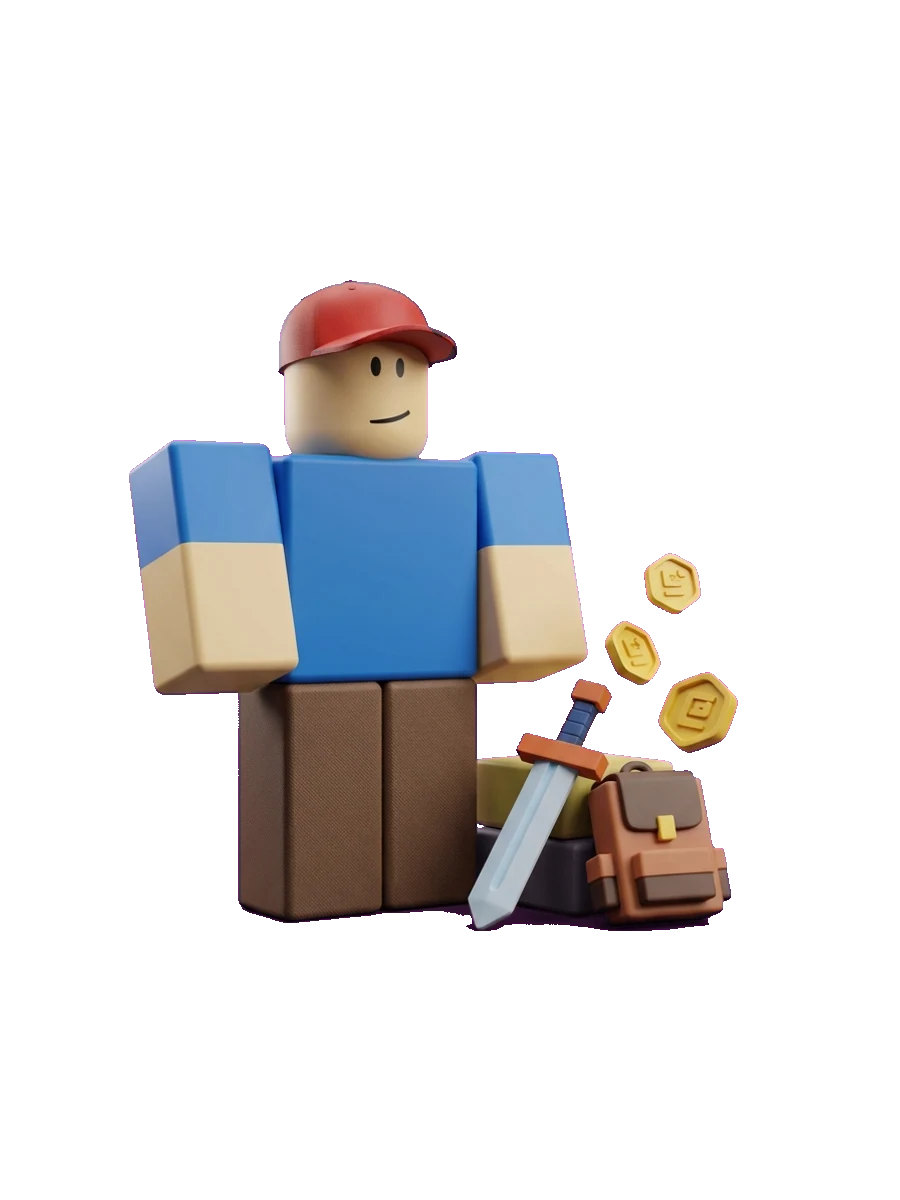 A Roblox avatar with items being sent to Roblox